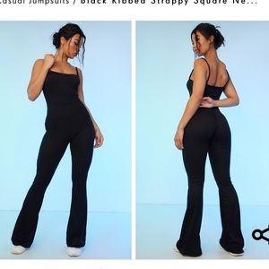 black ribbed jumpsuit strappy kick flare